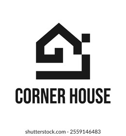 corner house flat minimalist logo design