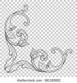 Corner Isolate vintage baroque ornament retro pattern antique style acanthus. Decorative design element filigree calligraphy vector. You can use for wedding decoration of greeting card, laser cutting.