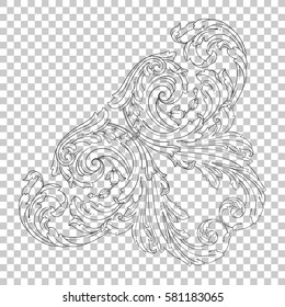 Corner Isolate vintage baroque ornament retro pattern antique style acanthus. Decorative design element filigree calligraphy vector. You can use for wedding decoration of greeting card, laser cutting.