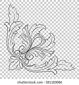 Corner Isolate vintage baroque ornament retro pattern antique style acanthus. Decorative design element filigree calligraphy vector. You can use for wedding decoration of greeting card, laser cutting.