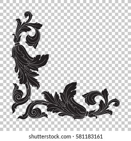 Corner Isolate vintage baroque ornament retro pattern antique style acanthus. Decorative design element filigree calligraphy vector. You can use for wedding decoration of greeting card, laser cutting.