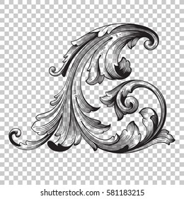 Corner Isolate vintage baroque ornament retro pattern antique style acanthus. Decorative design element filigree calligraphy vector. You can use for wedding decoration of greeting card, laser cutting.