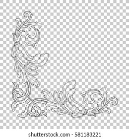 Corner Isolate vintage baroque ornament retro pattern antique style acanthus. Decorative design element filigree calligraphy vector. You can use for wedding decoration of greeting card, laser cutting.