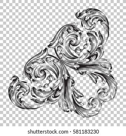 Corner Isolate vintage baroque ornament retro pattern antique style acanthus. Decorative design element filigree calligraphy vector. You can use for wedding decoration of greeting card, laser cutting.