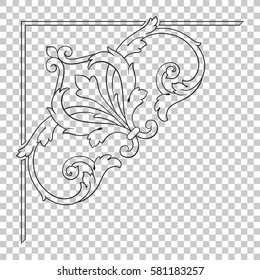 Corner Isolate vintage baroque ornament retro pattern antique style acanthus. Decorative design element filigree calligraphy vector. You can use for wedding decoration of greeting card, laser cutting.