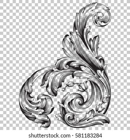 Corner Isolate vintage baroque ornament retro pattern antique style acanthus. Decorative design element filigree calligraphy vector. You can use for wedding decoration of greeting card, laser cutting.