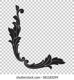 Corner Isolate vintage baroque ornament retro pattern antique style acanthus. Decorative design element filigree calligraphy vector. You can use for wedding decoration of greeting card, laser cutting.