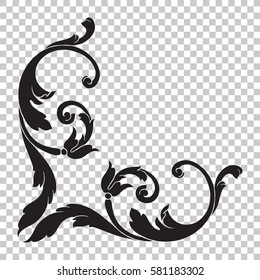 Corner Isolate vintage baroque ornament retro pattern antique style acanthus. Decorative design element filigree calligraphy vector. You can use for wedding decoration of greeting card, laser cutting.