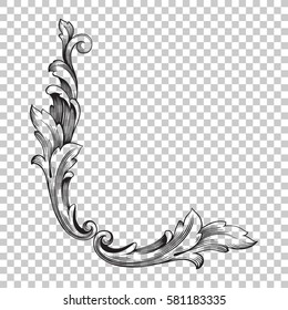 Corner Isolate vintage baroque ornament retro pattern antique style acanthus. Decorative design element filigree calligraphy vector. You can use for wedding decoration of greeting card, laser cutting.