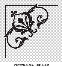 Corner Isolate vintage baroque ornament retro pattern antique style acanthus. Decorative design element filigree calligraphy vector. You can use for wedding decoration of greeting card, laser cutting.