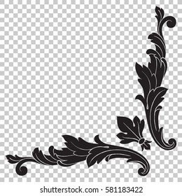 Corner Isolate vintage baroque ornament retro pattern antique style acanthus. Decorative design element filigree calligraphy vector. You can use for wedding decoration of greeting card, laser cutting.