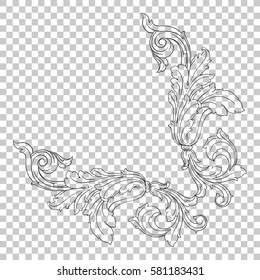 Corner Isolate vintage baroque ornament retro pattern antique style acanthus. Decorative design element filigree calligraphy vector. You can use for wedding decoration of greeting card, laser cutting.