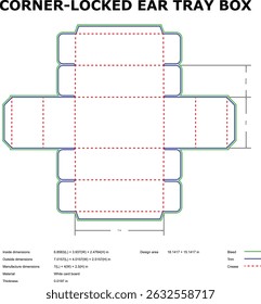 Corner locked ear tray box diecut template design