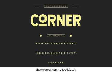 Corner Modern Bold Font. Sans Serif Font. Típografía minúscula de estilo urbano en cursiva superior regular para moda, deporte, tecnología, digital, cine, diseño de logotipo, ilustración vectorial