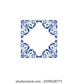corner ornament blue flower square vector element element