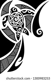 Corner ornament design maori style with turtle. Tattoo sketch