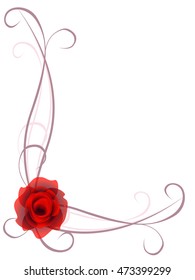 Corner ornament with a red rose on a white background.