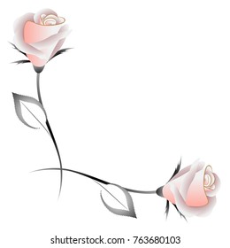Corner ornament with tea roses, design element.