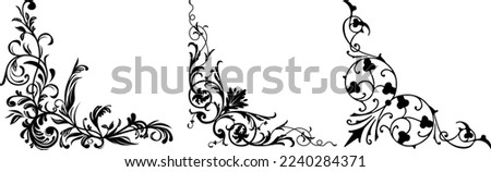 Corner ornament. Vector set of floral corners on white background.
