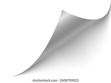 Corner page curled as paper edge peels like a sticker turning book. Folded shadow appears on document with angle curl holding message. Sheet turns with bent fold and border effect. 