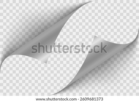Corner of page with curled paper edge and peeling sticker, turning like a book with folded shadow over document. Angle curl carries message on sheet, turn of bent fold creates border effect.