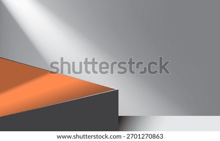 The corner of a paperboard on a gray wall is illuminated by a diagonal line of light. for product placement background. vector illustration