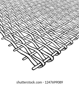 Corner a patch of weave rattan. Perspective black and white drawing of a wicker texture isolated vector illustration.