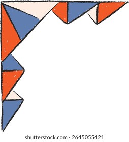 Um padrão de canto com triângulos desenhados à mão em um estilo geométrico. Formas triangulares formam um design de borda angular. Ilustração de vetor de desenhos animados.