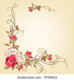 Corner piece ornament of roses and scrolls