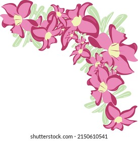 corner Pink flower arrangement with leave and pink color floral document corner illustration