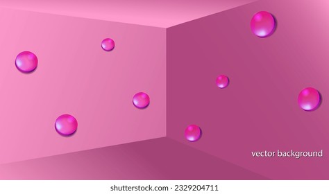 Ecke des rosafarbenen Raumes mit runden dekorativen Elementen an den Wänden. Gradient Studio für Hintergrund und zur Präsentation Ihres Produktes. Vektorgrafik.
