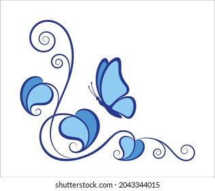 Corner plant ornament with butterfly, leaves and swirls is perfect for wedding invitations and gift vouchers
