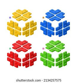 Corner plastic elements for the constructor in isometric style for casual games. Vector clipart.