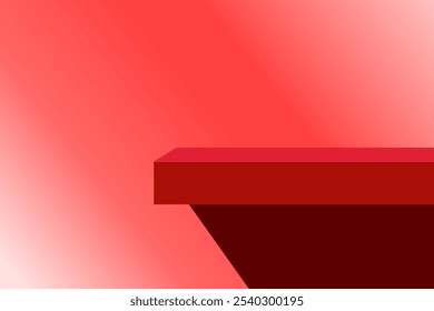 The corner of the red table with light shining down, Blank red product studio background, stage, podium for presentation vector illustration design for display cosmetic or beauty product.