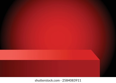 The corner of the red table with light shining down, Blank red product studio background, stage, podium for presentation vector illustration design for display cosmetic or beauty product. 