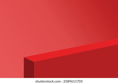 The corner of the red table with light shining down, Blank red product studio background, stage, podium for presentation vector illustration design for display cosmetic or beauty product.	
