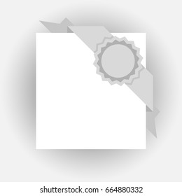 Corner ribbon with badge. Isolated design element. Flat style.