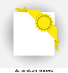 Corner ribbon with badge. Isolated design element. Flat style.