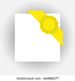 Corner ribbon with badge. Isolated design element. Flat style.