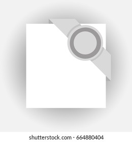 Corner ribbon with badge. Isolated design element. Flat style.