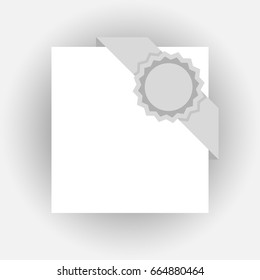 Corner ribbon with badge. Isolated design element. Flat style.