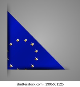 Corner Ribbon. EU flag. Golden stars on blue background. Isolate Vector illustration.