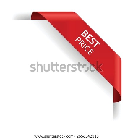 Corner or ribbons icon. Product red banner, price shopping tag. Promotion sale badge, special offer sticker. Discount and price offer concept. Vector sticker template
