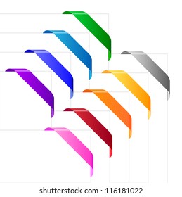 Corner ribbons in various colors. Empty colorful ribbons appropriate for use on corners of websites, leaflets, posters and other purposes.