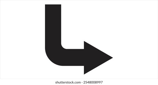 Corner right down arrow. Direction traffic sign. Black line shape. Navigation concept. Vector illustration. Stock image.
