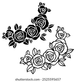 corner with roses isolate on a white background