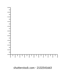 Corner ruler template. Angle measuring tool with vertical and horizontal lines with markup. Vector outline illustration isolated on white background.