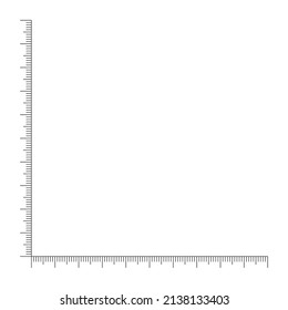 Corner ruler template. Measuring tool with vertical and horizontal lines with markup. Vector outline illustration isolated on white background.