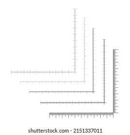 Corner ruler vector. Size indicators set isolated on background. Unit distances. Concept graphic element. Measuring scales.