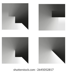 Ícone de sombra de canto. Profundidade de quadro de vetor. Forma de layout de quadrante. Contraste de luz escura.